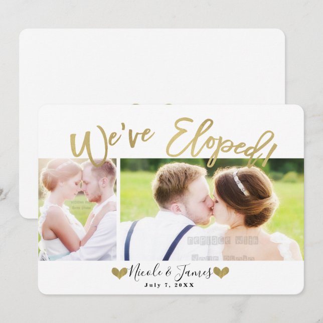 We've Eloped Gold Modern Photo Wedding Engagement Invitation (Front/Back)
