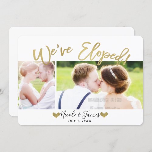 Weve Eloped Gold Modern Photo Wedding Engagement Invitation