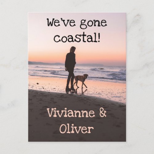 Weve Gone Coastal Sunset Beach Walk Photo Announcement Postcard