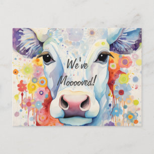 We've Mooooved! Artsy Cow Postcard