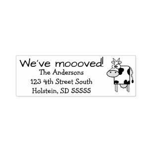 "We've Moooved" & Funny Milk Cow New Address Self-inking Stamp