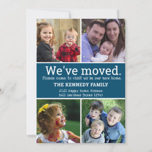 We've Moved 4 Photo Collage Blue And White Moving Announcement