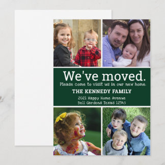 We've Moved 4 Photo Collage Green And White Moving Announcement