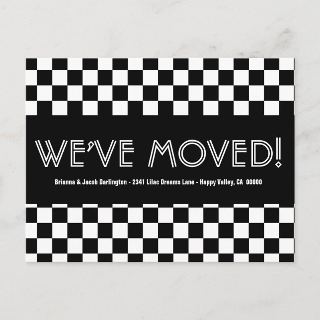 We've Moved Address Change Black White CHECKS V005 Announcement Postcard (Front)
