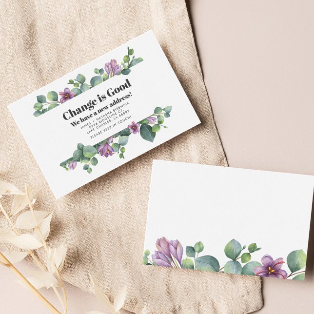 We've Moved Address Eucalyptus Moving Announcement (Botanical Purple and Green Eucalyptus Moving Announcement)