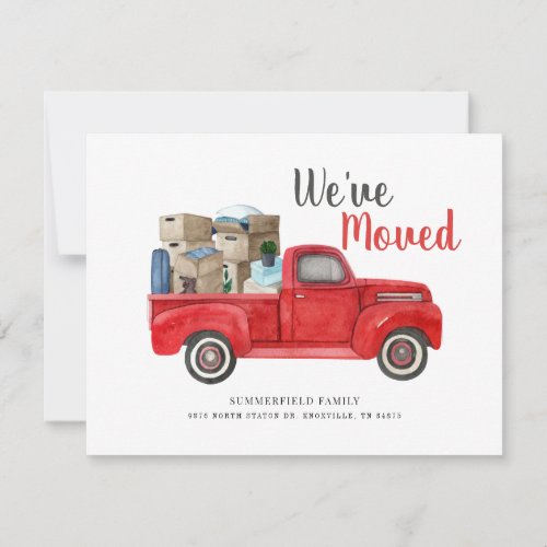 Weve Moved Address Watercolor Red Truck Moving