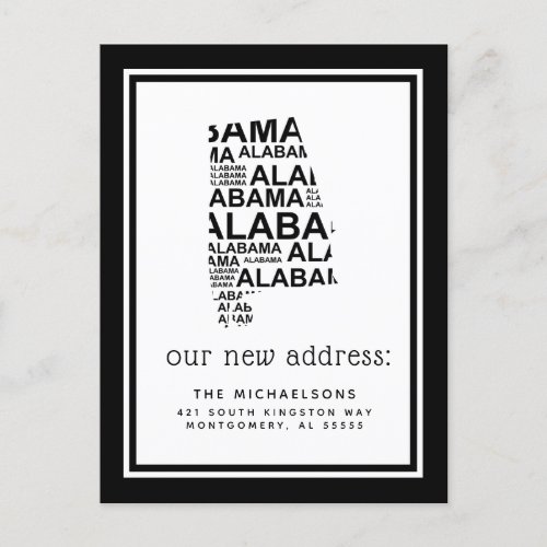 Weve Moved  Alabama Typography Holiday Postcard