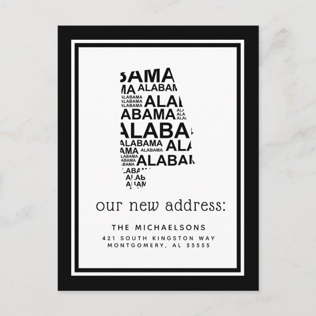 We've Moved | Alabama Typography Holiday Postcard (Front)