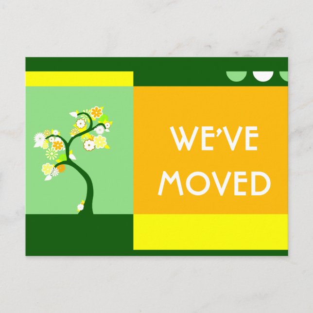 we've moved announcement : retro tree postcard (Front)