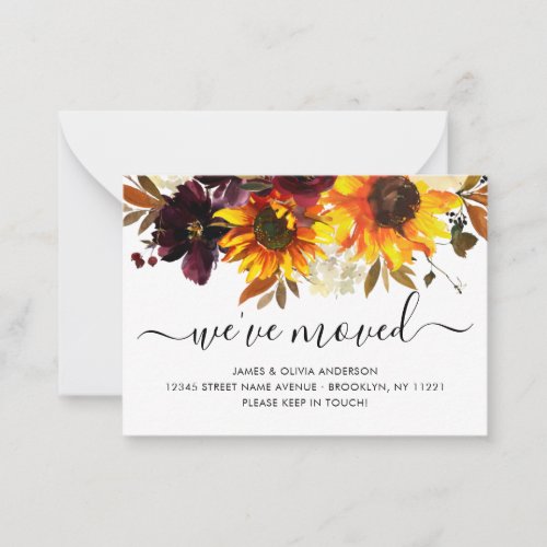 Weve Moved Autumn Boho Sunflower Blooms Moving Note Card