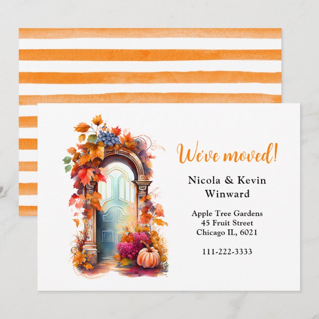 We've Moved Autumn Fall Leaves Door Announcement (Front/Back)