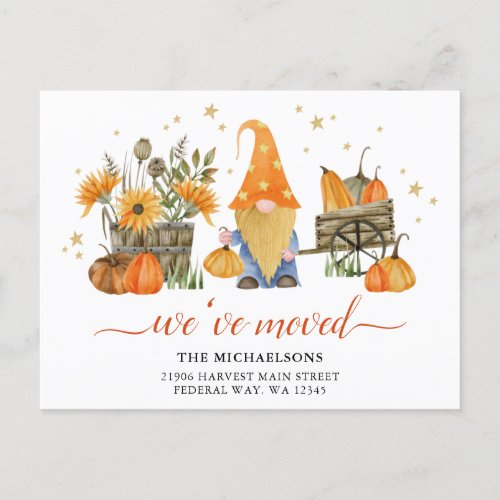 Weve Moved Autumn Gnome New Address Announcement Postcard