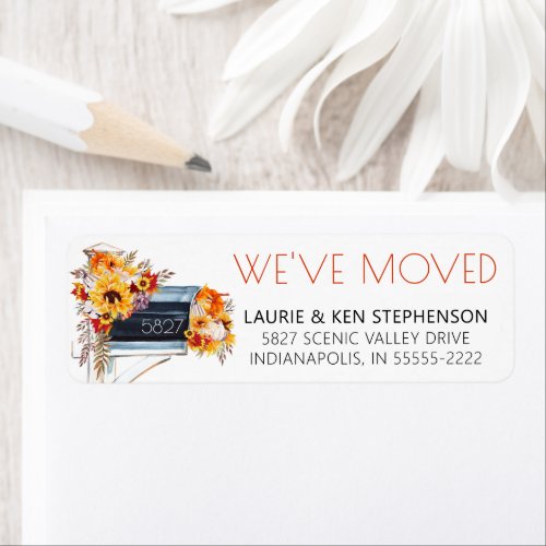 Weve Moved Autumn Watercolor Floral Mailbox Label