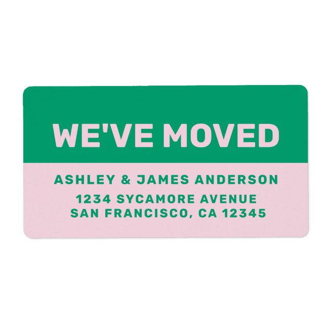 We've Moved Black Green Pink New Address Label (Front)