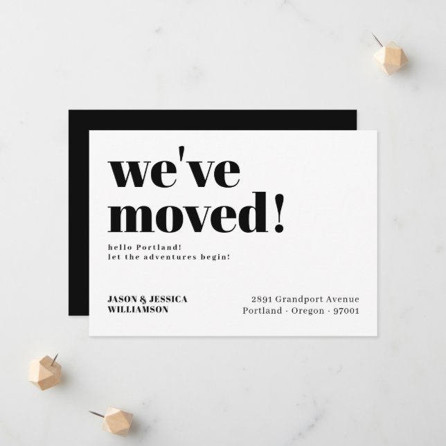 We've Moved! Black & White Minimal Bold Typography Announcement (Front/Back In Situ)