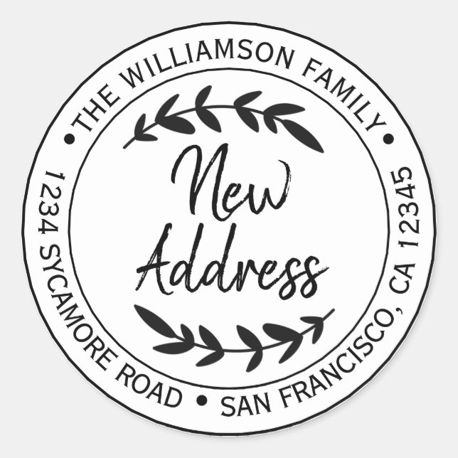 We've Moved Black White New Address label (Front)