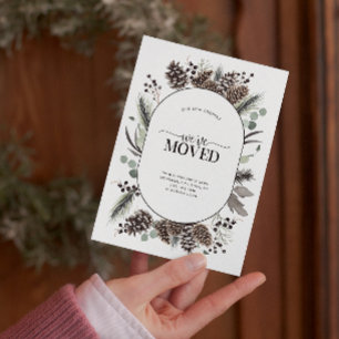 We've Moved Black Winter Announcement Postcard