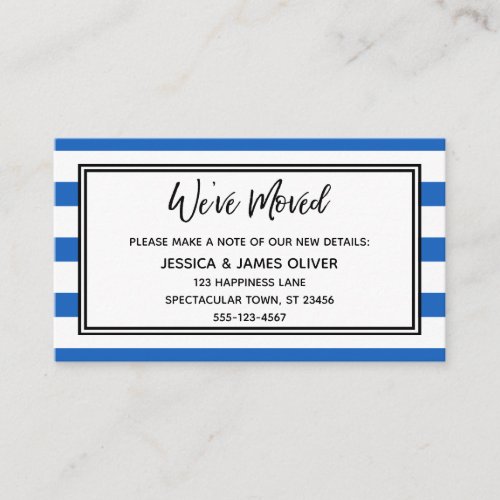 Weve Moved Blue and White Horizontal Stripes Business Card