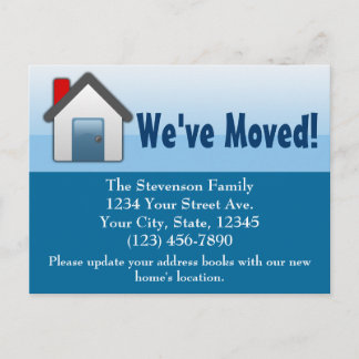 We've Moved, Blue House Icon Announcement Postcard