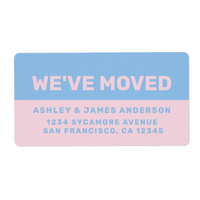 We've Moved Blue Pink New Address Label (Front)
