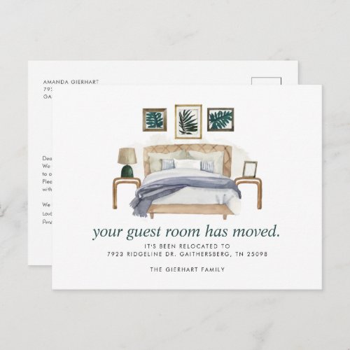 Weve Moved Boho Chic Bedroom Moving Address Announcement Postcard
