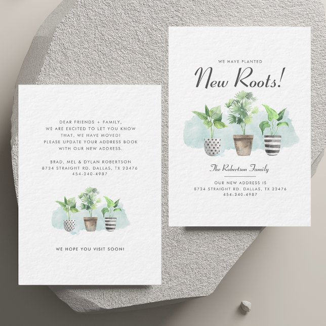 We've Moved Boho Chic Moving Announcement (Watercolor Change of Address Potted Plants Moving Announcement)