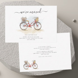 We've Moved Boho Chic Red Bicycle Moving Note Card