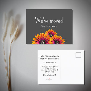 We've Moved Boho Daisies Botanical Gray Moving Announcement Postcard