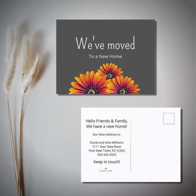 We've Moved Boho Daisies Botanical Gray Moving Announcement Postcard (Creator Uploaded)