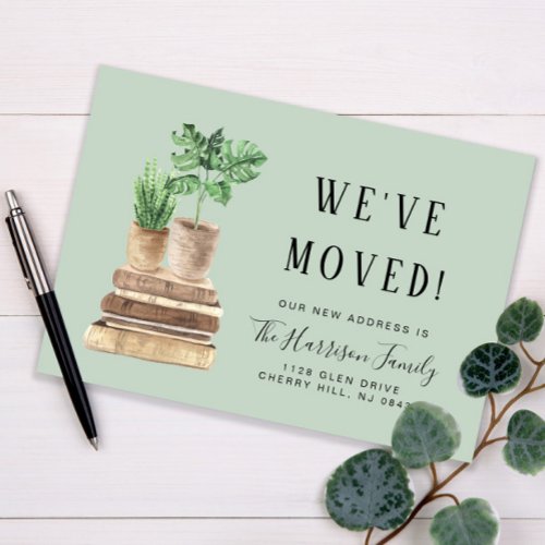 Weve Moved Boho Plants Sage Green Moving Announcement Postcard