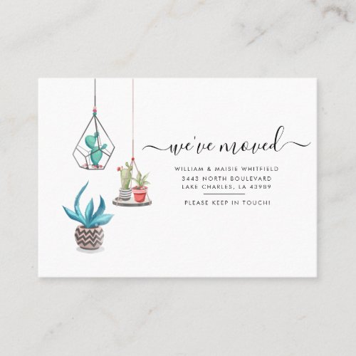 Weve Moved Boho Succulents Change of Address Business Card