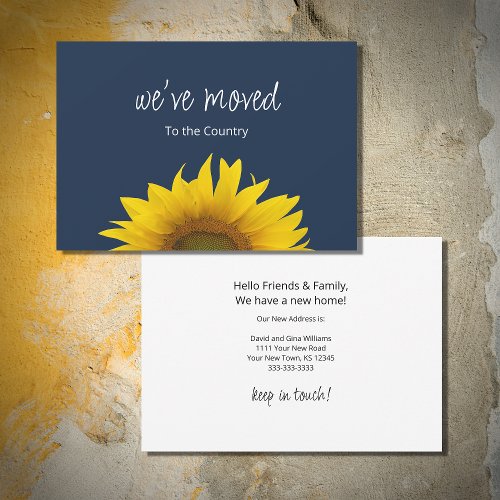 Weve Moved Botanical Sunflower Navy Blue Moving  Announcement