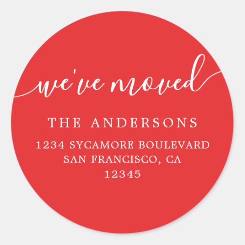 Weve Moved Bright Red New Address label