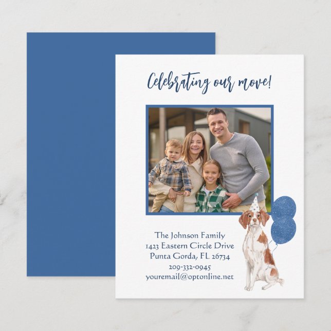 We've Moved Brittany Spaniel Family Photo Budget   Announcement (Front/Back)