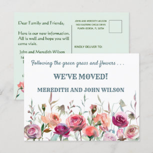 We've Moved Budget Elegant Floral Move Announcement Postcard