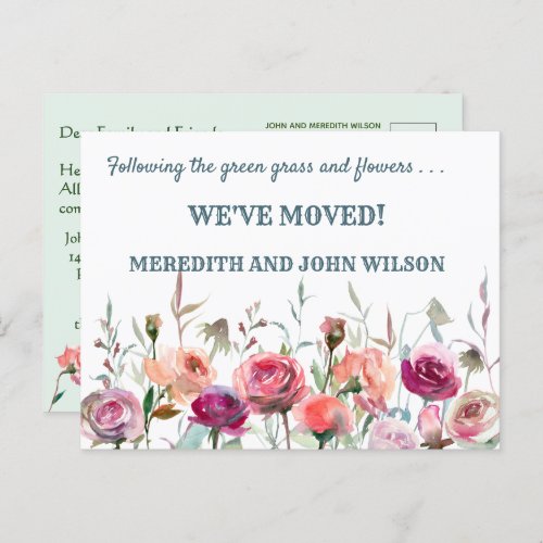 Weve Moved Budget Elegant Floral Move Announcement Postcard