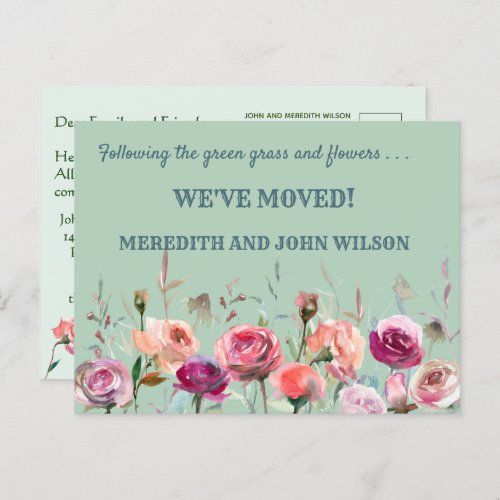 Weve Moved Budget Eucalyptus Green Floral Move Announcement Postcard