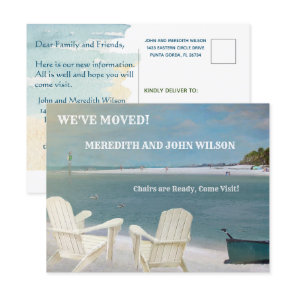 We've Moved Budget Ocean Beach Chairs Moving  Announcement Postcard