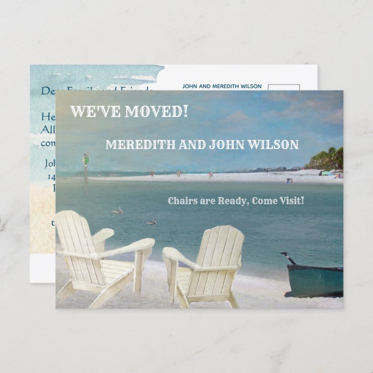 We've Moved Budget Ocean Beach Chairs Moving Announcement Postcard Zazzle