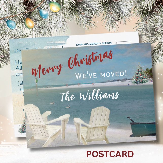 * We've Moved Budget Ocean Beach Christmas Moving  Announcement Postcard (Creator Uploaded)
