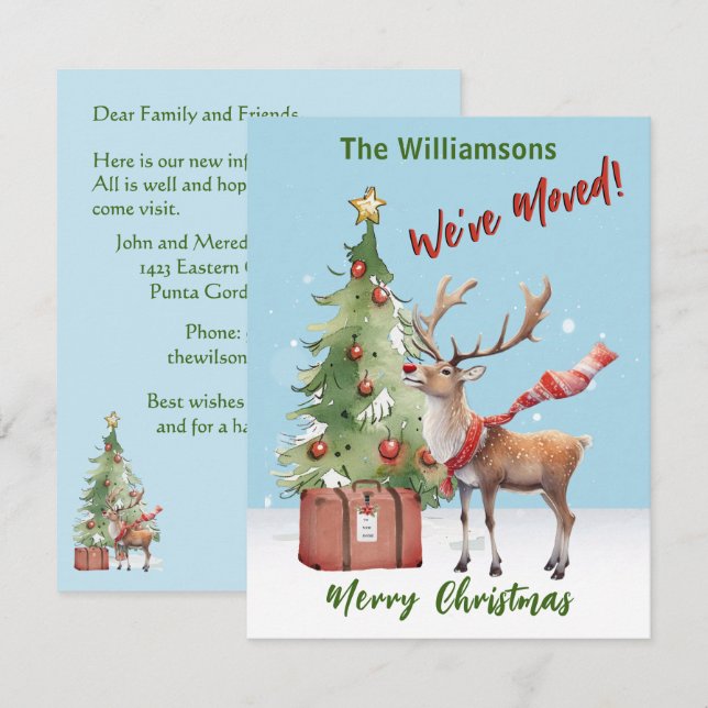 We've Moved Budget Reindeer Christmas Tree Announcement (Front/Back)