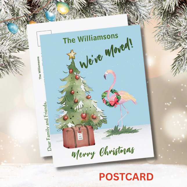 We've Moved Budget Reindeer Christmas Tree  Announcement Postcard (Creator Uploaded)