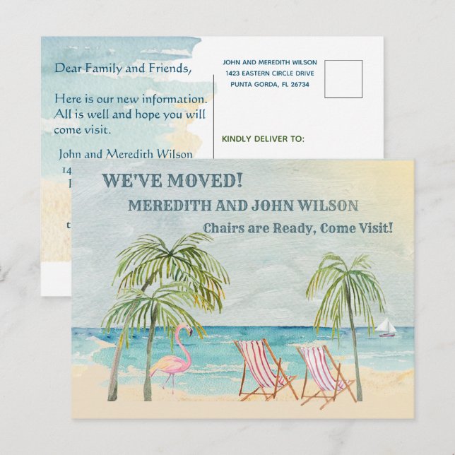 We've Moved Budget Watercolor Ocean Beach Move Announcement Postcard (Front/Back)
