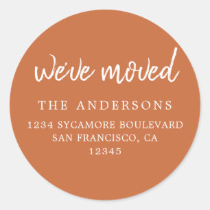 We've Moved Burnt Orange New Address label