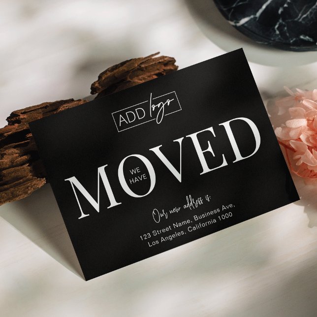 We've Moved Business Logo Office Address Change Postcard (Add your logo, opening times, and new address to make modern company change of address postcards)