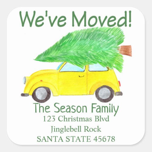 Weve Moved Car and Christmas tree address Square Sticker