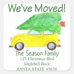 We've Moved Car and Christmas tree address Square Sticker