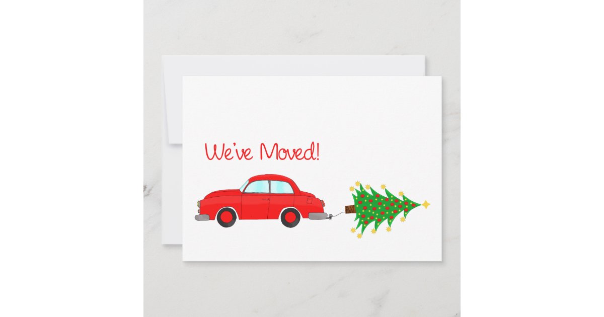 We've Moved Car and tree Christmas Card