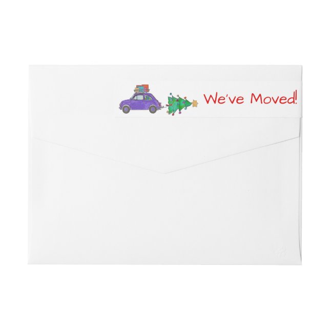 We've Moved Car and tree Christmas label (Back)