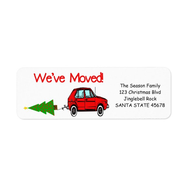 We've Moved Car and tree Christmas label (Front)